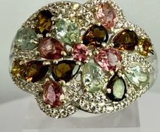 Multi-Tourmaline Zircon Cluster Ring