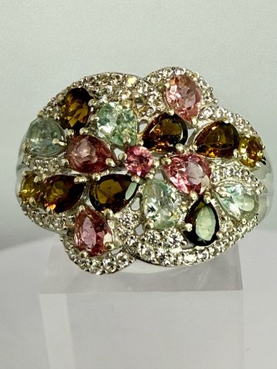Multi-Tourmaline Zircon Cluster Ring