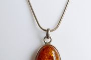 Vintage Baltic Amber Sterling Silver Pendant, rope Necklace length 18" - 5,7g