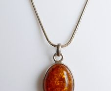 Vintage Baltic Amber Sterling Silver Pendant, rope Necklace length 18" - 5,7g