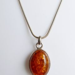 Vintage Baltic Amber Sterling Silver Pendant, rope Necklace length 18" - 5,7g