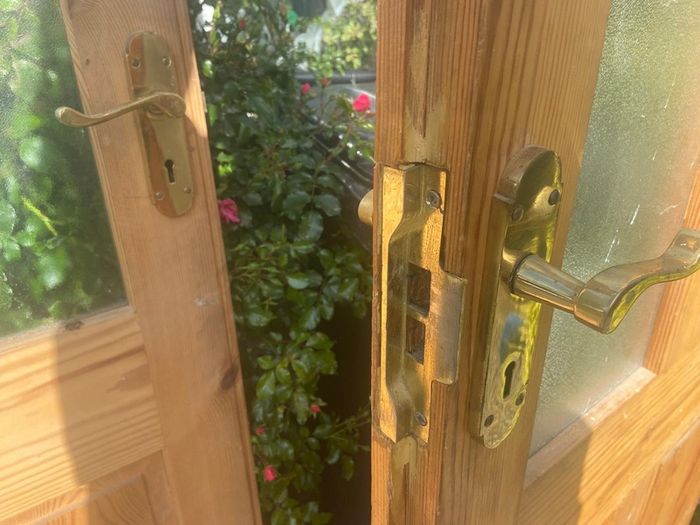 Pair of Solid Pine Rebated Doors with Brass Handles & Hinges