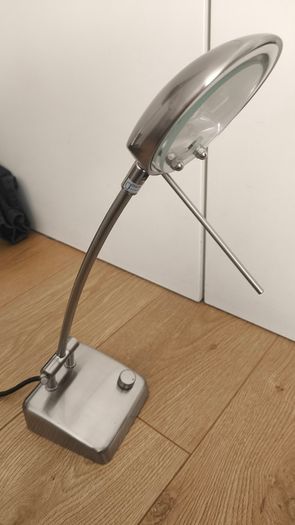 Brushed Metal Halogen / LED Desk Lamp with Dimmer & Adjustable Arm
