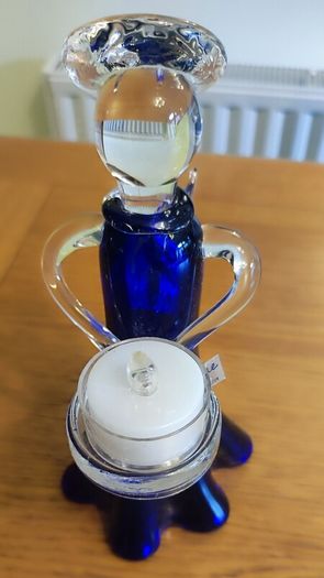 Cobalt blue glass angel candle holder