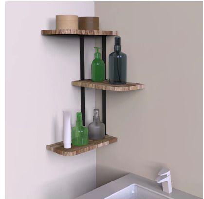 BRAND NEW Rustic Industrial Wood Shelf Wall Mount Corner Rack Display Decor Organizer for Bedroom Kitchen Bathroom