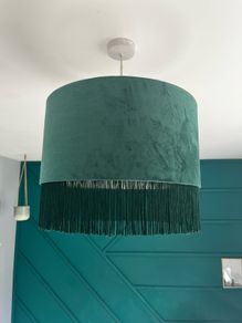 Fringed Velvet Style Green Lampshade