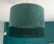 Fringed Velvet Style Green Lampshade