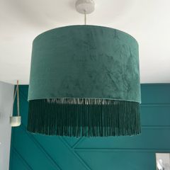 Fringed Velvet Style Green Lampshade