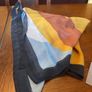 SAMOON scarf / shawl in mustard , blue , black and white . Image 5