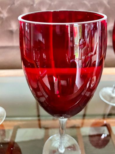 Vintage Italian Hand Blown Ruby Red Wine or Water Goblets 23 cm Tall