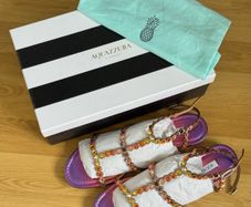 Aquazzura Tequila Crystal Embellished Leather Sandal Flat SZ40 RRP 750