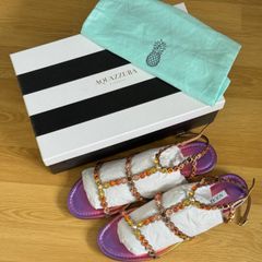 Aquazzura Tequila Crystal Embellished Leather Sandal Flat SZ40 RRP 750