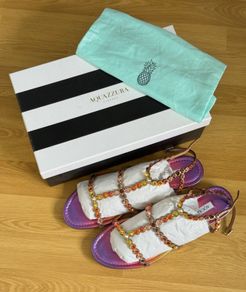 Aquazzura Tequila Crystal Embellished Leather Sandal Flat SZ40 RRP 750