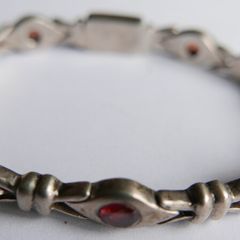 Vintage Natural Garnet and Sterling Silver 925 Bracelet, hallmarked Bracelet. length 7,5" - 26,1g