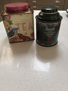 Vintage Tea Caddy - Nostalgia by Siam Selection Air Tight colourful tea caddy and Free Harrods Pure Garden Fresh Assam Tea - airtight round tea caddy