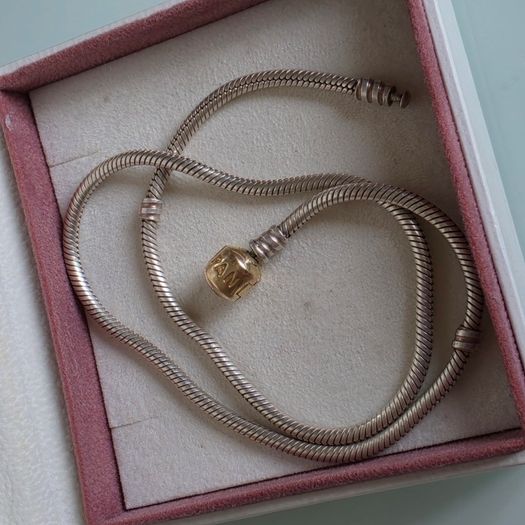 Pandora snake necklace Sterling silver size (40.5cm)gold claps 14k (g585) signs of wear on the clasp please check the all photos