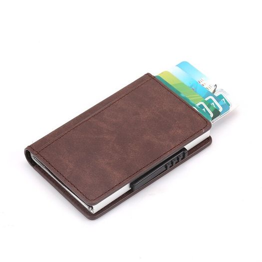 PU Leather Aluminum Holder Pocket ID Card RFID Blocking Mini Magic Wallet Automatic Credit Card Coin Purse