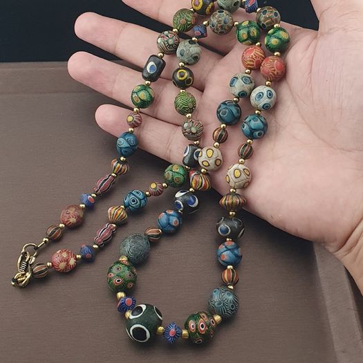Ancient Gabri Thousand Eyes Skunk Glass Beads Necklace