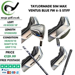 Taylormade Sim Max #5 Wood 18 Degree / Ventus Blue FW 6-S Stiff