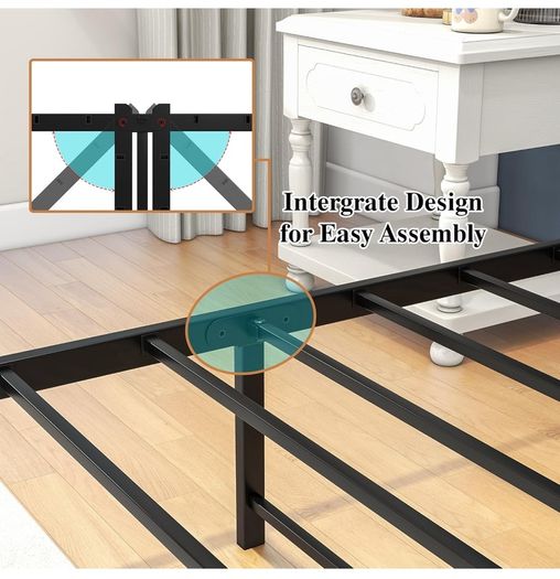 King Size Bed Frame with Storage Wooden Headboard