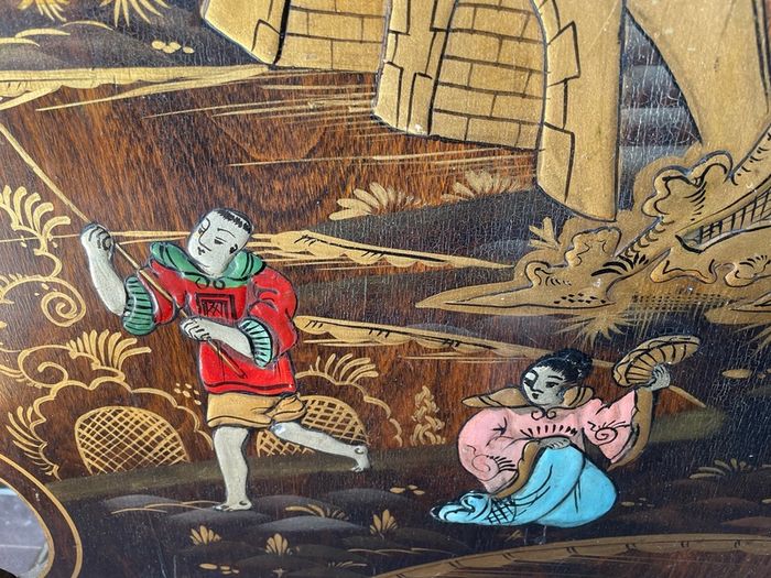 Vintage Chinoiserie Lacquered Wood Fireplace Screen