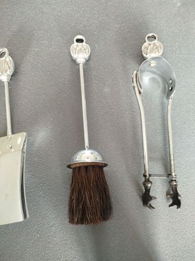 Vintage Chrome & Brass Fireplace Companion Set hell Motif (5 Piece)