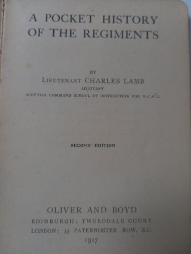 SALE!  A Pocket History Of The Regiments by Lieutenant Charles Lamb, 2nd edition, 1917