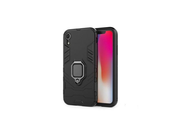 For iPhone XR Case Hybrid Cover Rugged Armor Shockproof Magnet Ring Holder Stand - FHT02IPK5