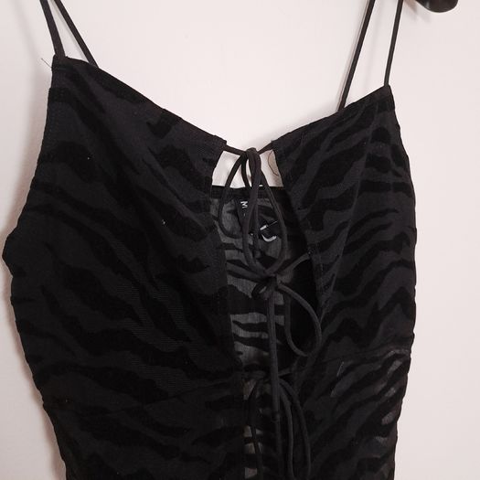 Motel Rocks Black Zebra Flocked Mesh Lace Up Cami Tank Top Size S