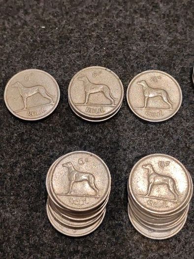 LOT of 65 Irish Sixpences 1952 to 1968 Wolfhound incl 1952 1958 1953 Bulk