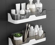 Set of 2 Bathroom Shelves, No Drilling Bathroom Shelves, Shower Shelf, Plastic Shower Baskets, Wall Mounted, for Kitchen and Bathroom
