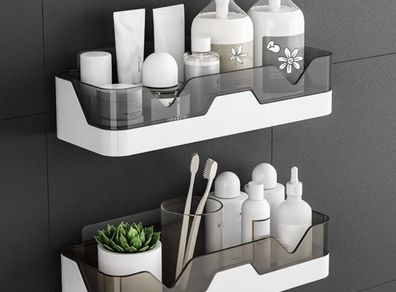 Set of 2 Bathroom Shelves, No Drilling Bathroom Shelves, Shower Shelf, Plastic Shower Baskets, Wall Mounted, for Kitchen and Bathroom