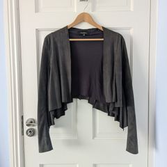 Muubaa 100% Genuine Suede Grey Waterfall Jacket Size 8