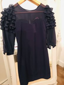 Stunning French Navy Ruffle Sleeve Dress size 6