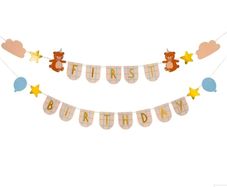 First Birthday bunting and blue balloon ribbon