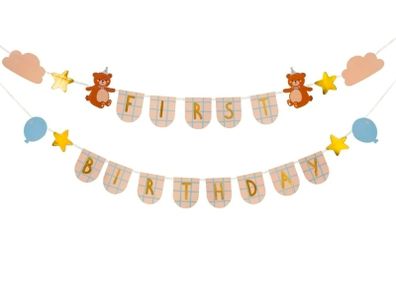 First Birthday bunting and blue balloon ribbon