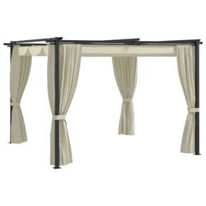 Gazebo with Curtains 3x3 m Cream Steel
