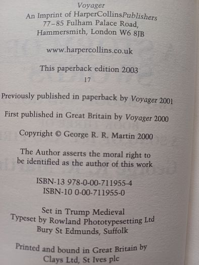 Game of Thrones Vol 3 - A Storm of Swords Book 2 by George R.R. Martin (Fantasy Paperback 2003)