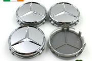 x4 Mercedes Benz centre caps 75mm Silver/Chrome