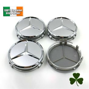 x4 Mercedes Benz centre caps 75mm Silver/Chrome