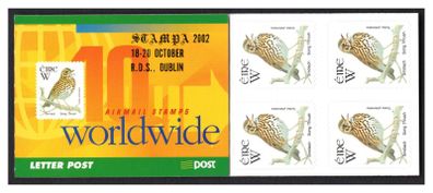 2002 Ireland Stampa Members Souvenir W Value Song Thrush Definitive Stamp Booklet  Overprinted for Stampa