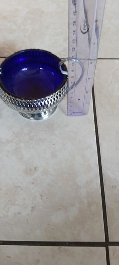 Vintage Queen Anne Cobalt Blue Glass & Chrome Plated Cream & Sugar Bowls Set of 2
