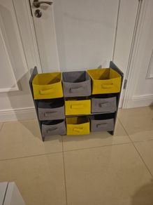 kid space themed storage rack and baskets,Grey and Yellew baskets