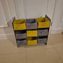 kid space themed storage rack and baskets,Grey and Yellew baskets