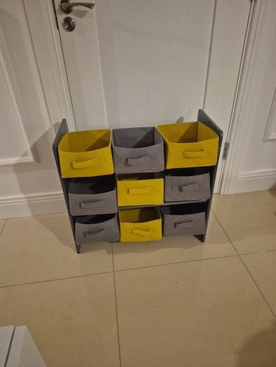 kid space themed storage rack and baskets,Grey and Yellew baskets
