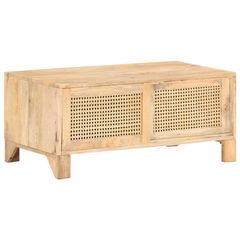 Coffee Table 90x50x40 cm Solid Mango Wood and Natural Cane