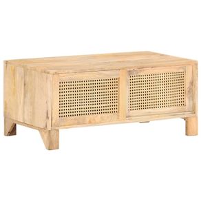 Coffee Table 90x50x40 cm Solid Mango Wood and Natural Cane