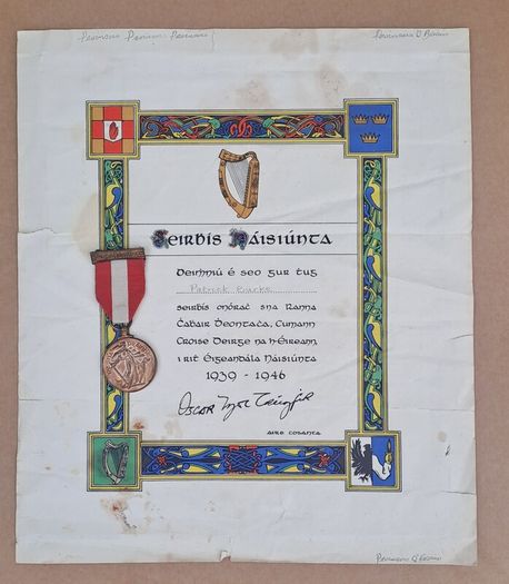 Irish Red Cross Emergency Service Medal and Certificate 1939-1946