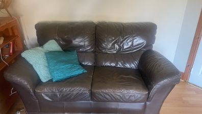 brown leather sofa  large two seater