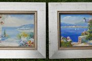 Vintage Oil Paintings Seaside Impressionism Wall Art Blue Oil Paintings Garden Floral Wall Art Blue Artwork Living Room Wall Art, signed framed